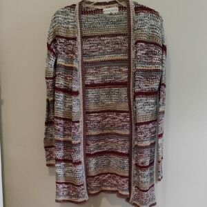 Knox Rose Maroon and Cream Striped Cardigan